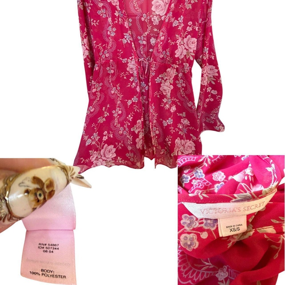 RARE‎ 2004 VICTORIA'S SECRET ROSE KIMONO BLOUSE XS/SMALL EUC - Picture 5 of 5